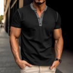 Fashion Short-sleeved Polo Shirt Summer Button V-neck T-shirt Tops Mens Clothing - Image 10