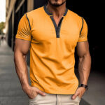 Fashion Short-sleeved Polo Shirt Summer Button V-neck T-shirt Tops Mens Clothing - Image 6