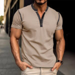 Fashion Short-sleeved Polo Shirt Summer Button V-neck T-shirt Tops Mens Clothing - Image 8