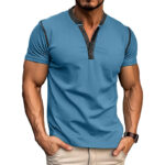 Fashion Short-sleeved Polo Shirt Summer Button V-neck T-shirt Tops Mens Clothing - Image 4