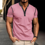Fashion Short-sleeved Polo Shirt Summer Button V-neck T-shirt Tops Mens Clothing - Image 7