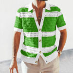 Summer Luxury Fashion New Knitted Shirt Men's Polo Neck Short Sleeve Colored Hollow Breathable Cardigan Men's Top Coat - Image 2
